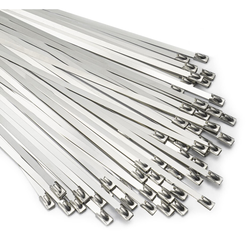 Metal Zip Ties 11.8 Inch 100Pcs 304 Stainless Steel Zip Ties Heavy Duty Multi-Purpose Self-Locking Cable Ties For Machinery Vehicles Exhaust Wrap F 852919007072