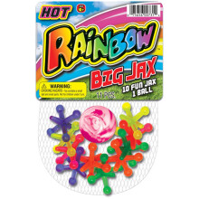 Set da gioco JA-RU Rainbow Big Jacks Retro. Grande palla ad alto rimbalzo e 10 grandi giocattoli Jax in gomma morbida colorata. Bomboniere per fe