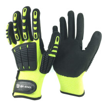 NMSafety Anti-Vibrations Öl-resistente Schnittschutz-Arbeits-Handschuhe, Vollfinger, Gelb, Nylon+HPPE+Glasfaser