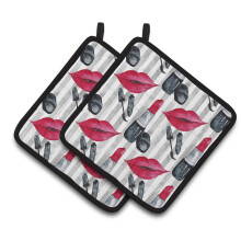 "Suporte para Panelas em Aquarela com Lábios e Listras Cinzas, 7.5"" x 7.5"", Multicolorido"