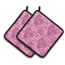 Caroline's Treasures Watercolor Hot Pink Striped Hearts Decorated Pot Holder 7.5 x 7.5 Multicolor