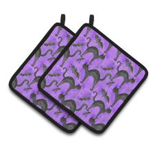 ""Acuarela de Caroline's Treasures: Gatos negros de Halloween sobre agarradera morada, 19 x 19 cm, multicolor""""