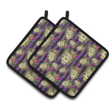 Caroline's Treasures Watercolor Day of the Dead Halloween Decorated Pot Holder 7.5 x 7.5 Multicolor
