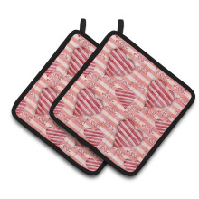 Caroline's Treasures Watercolor Red Striped Hearts Decorated Pot Holder 7.5 x 7.5 Multicolor