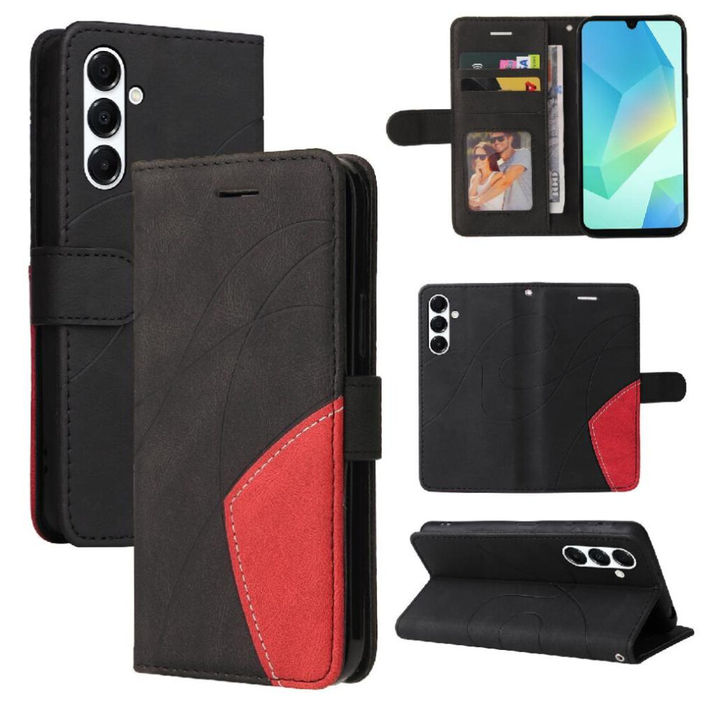 (Black) Flip Case For Samsung Galaxy A26 5G Flip Folio Book Kickstand Protective Leather Wallet Stitching Color With Card Slot Stand Black 764490323598