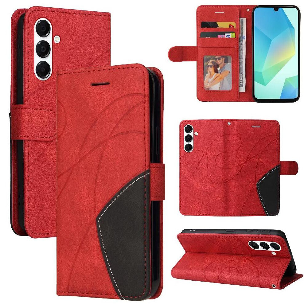 (Red) Flip Case For Samsung Galaxy A26 5G Flip Folio Book Kickstand Protective Leather Wallet Stitching Color With Card Slot Stand Red 764490323574