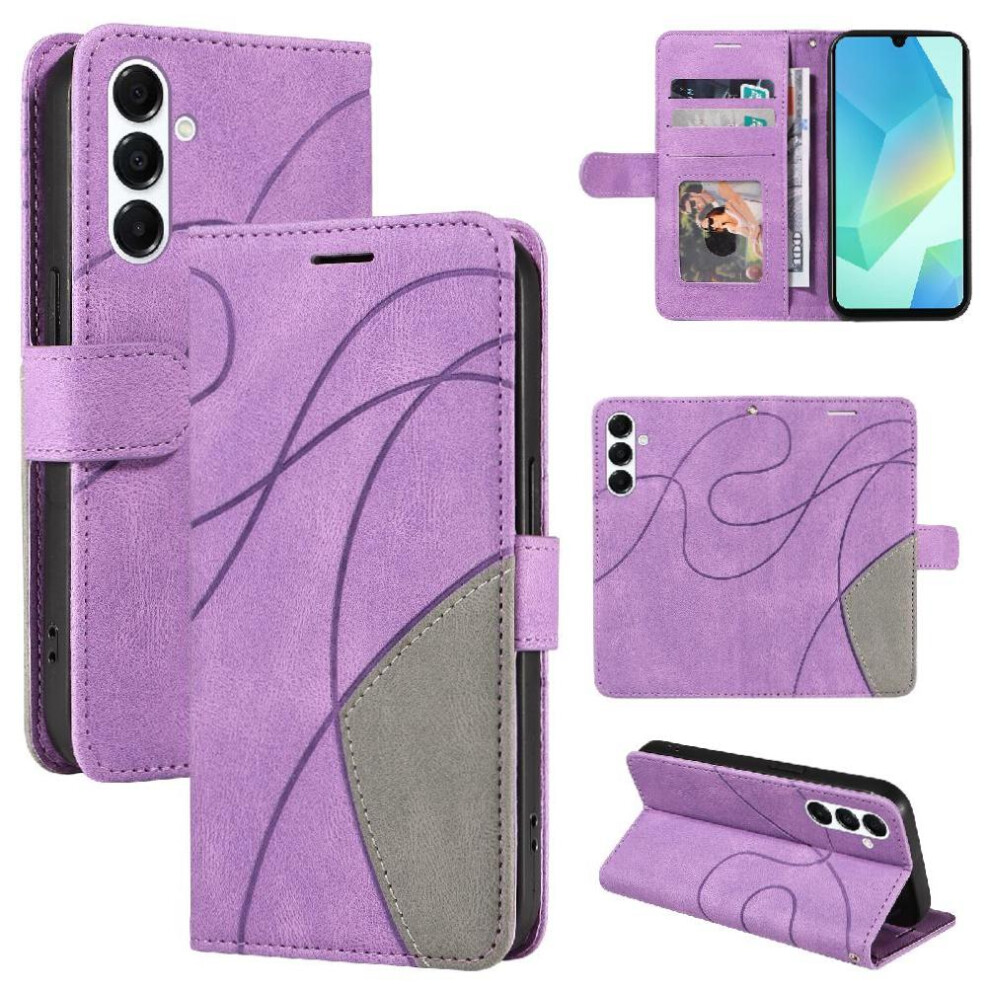 (Purple) Flip Case For Samsung Galaxy A26 5G Flip Folio Book Kickstand Protective Leather Wallet Stitching Color With Card Slot Stand Purple 764490323611