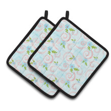 Caroline's Treasures Watercolor Blue Flowers and Swirls Decorated Pot Holder 7.5 x 7.5 Multicolor