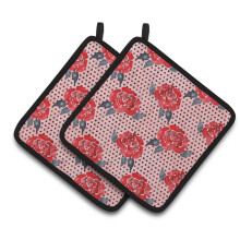 Caroline's Treasures Watercolor Red Roses and Polka dots Decorated Pot Holder 7.5 x 7.5 Multicolor