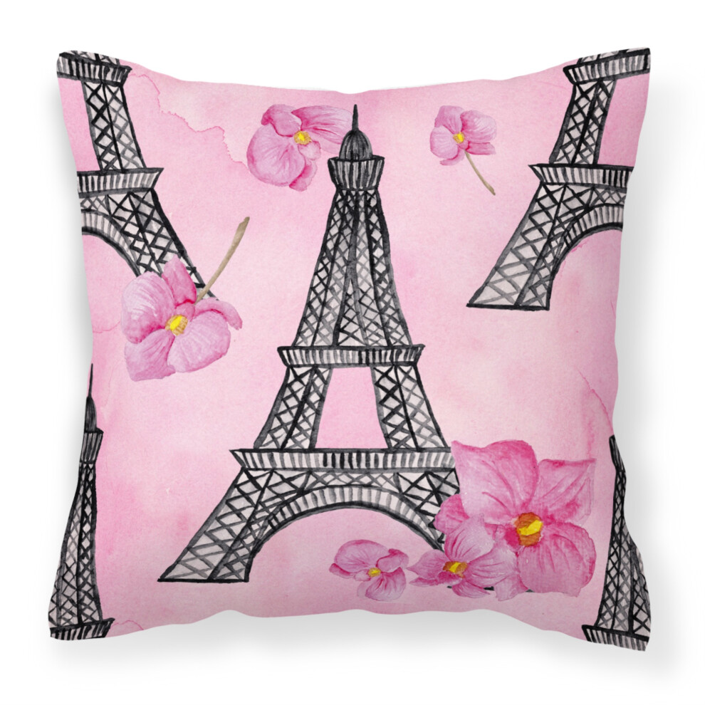 Coussin d'ext   rieur en toile multicolore Motif fleurs roses et tour Eiffel, Caroline's Treasures BB7511PW1818