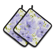 Caroline's Treasures Watercolor Blue Flowers Decorated Pot Holder  7.5 x 7.5  Multicolor