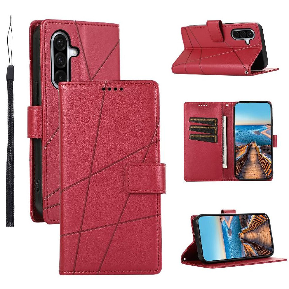 (Red) Flip Case For Samsung Galaxy A26 Three Card Slots Kickstand Shockproof Shock Absorbing Red 764490324038