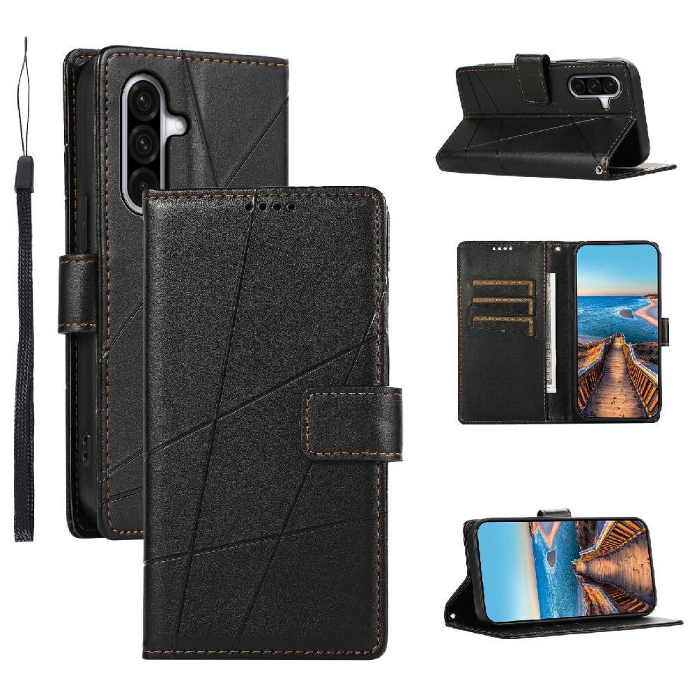 (Black) Flip Case For Samsung Galaxy A26 Three Card Slots Kickstand Shockproof Shock Absorbing Black 764490324021
