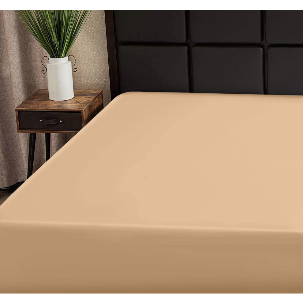 Drap-housse Superity Linen King - 100 % coton 200 fils/cm   , respirant, doux et confortable, lavable et s   chable en machine (King 78 x 80 beige)