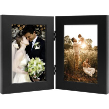 Golden State Art  4x6 Double Picture Frame Vertical Hinged Photo Frame 2 Opening Folding Family Frames Collage  with Real Glass 4x6  Black  1-Pack