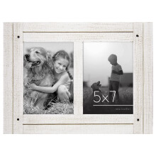 Americanflat 5x7 Double Picture Frame in Aspen White - Distressed Wood Decorative Family Picture Frame with Polished Glass  Includes Hanging Hardware