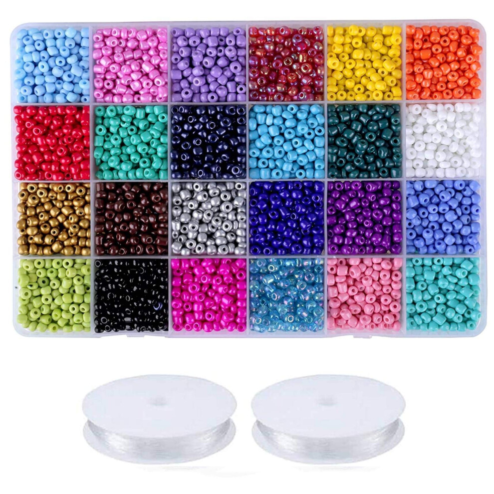 Efivs Arts 5200pcs Seed Beads 24 Colors 6/0 4mm Round Loose Pony Beads Waist Craft Beads Kit Rainbow Beads for Bracelets Jewely Making  DIY Crafting