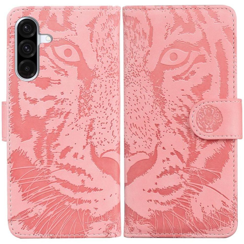 (Pink) Flip Case For Samsung Galaxy A26 Kickstand Protective Embossed Cute Tiger Leather Wallet Pink 764490325035