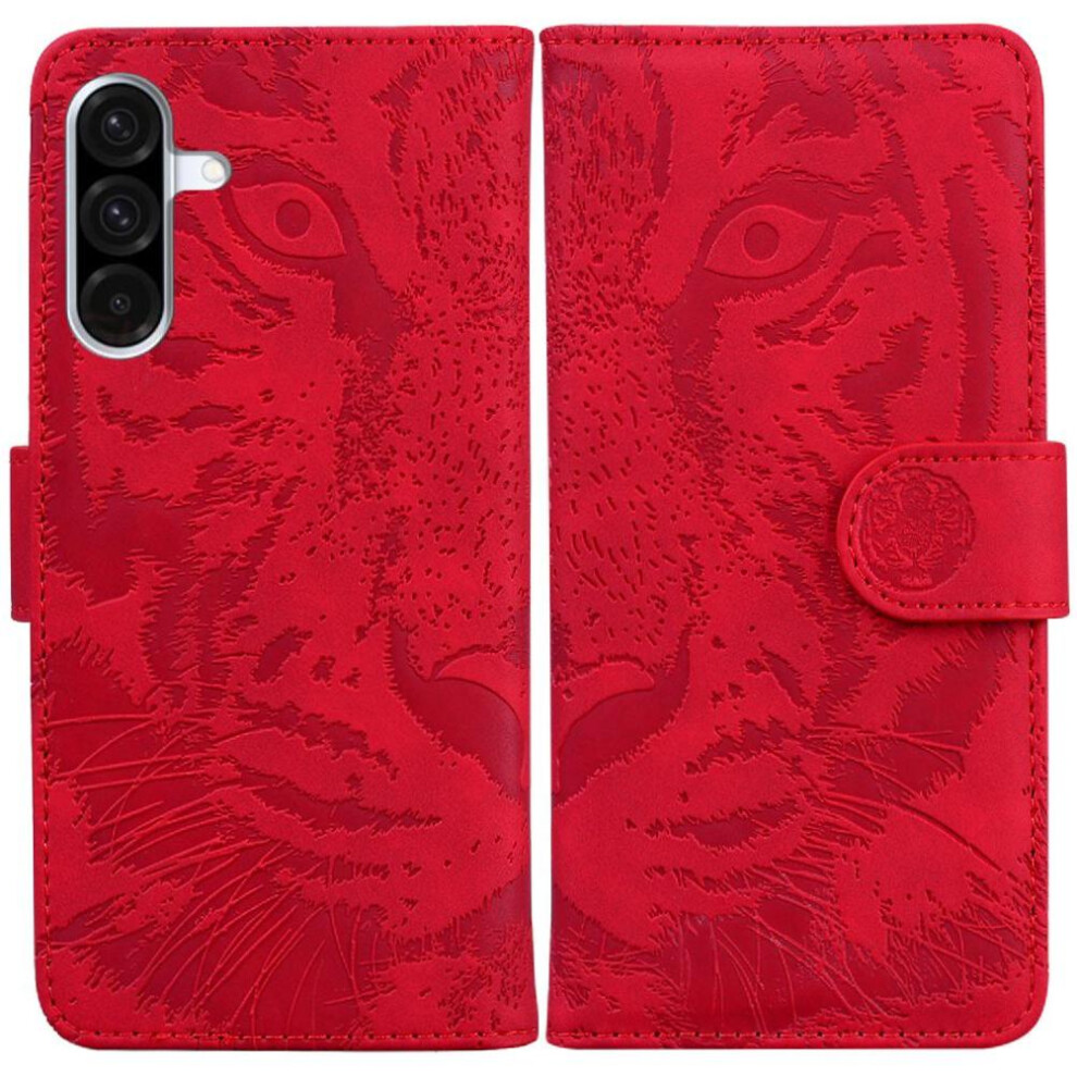 (Red) Flip Case For Samsung Galaxy A26 Kickstand Protective Embossed Cute Tiger Leather Wallet Red 764490324984