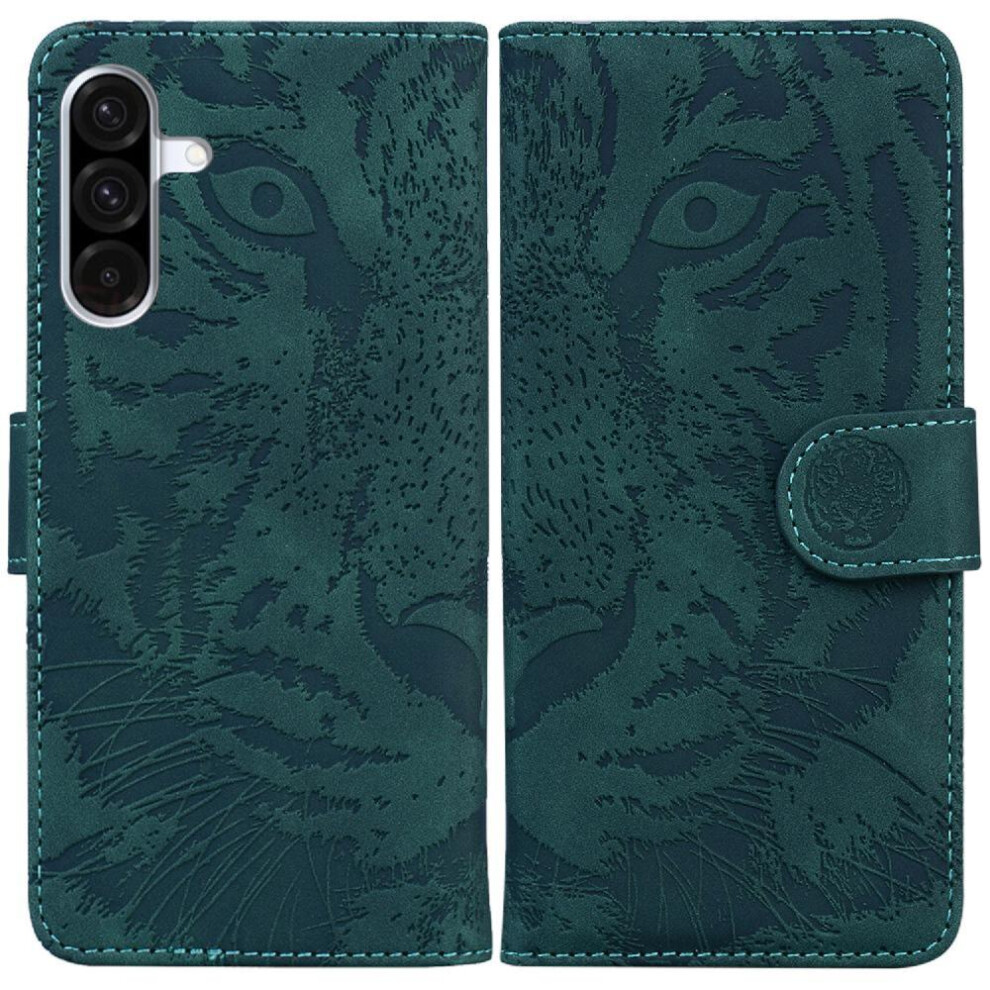 (Green) Flip Case For Samsung Galaxy A26 Kickstand Protective Embossed Cute Tiger Leather Wallet Green 764490325004