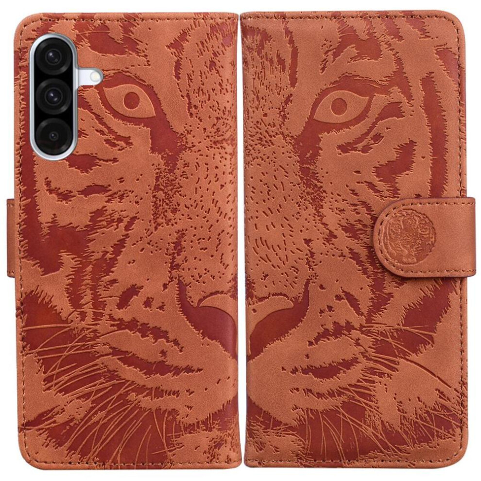 (Brown) Flip Case For Samsung Galaxy A26 5G Embossed Cute Tiger Leather Wallet Kickstand Protective Brown 764490325080
