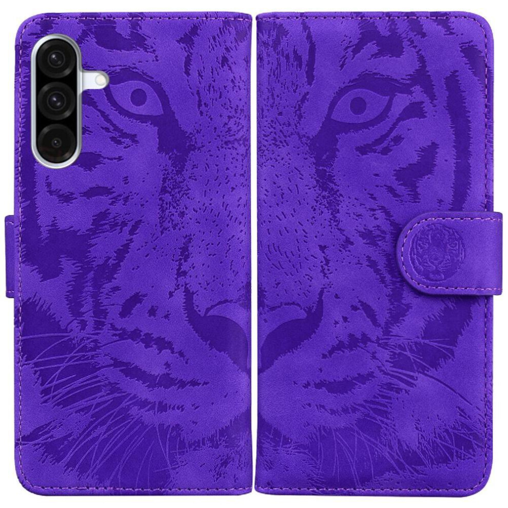 (Purple) Flip Case For Samsung Galaxy A26 5G Embossed Cute Tiger Leather Wallet Kickstand Protective Purple 764490325073