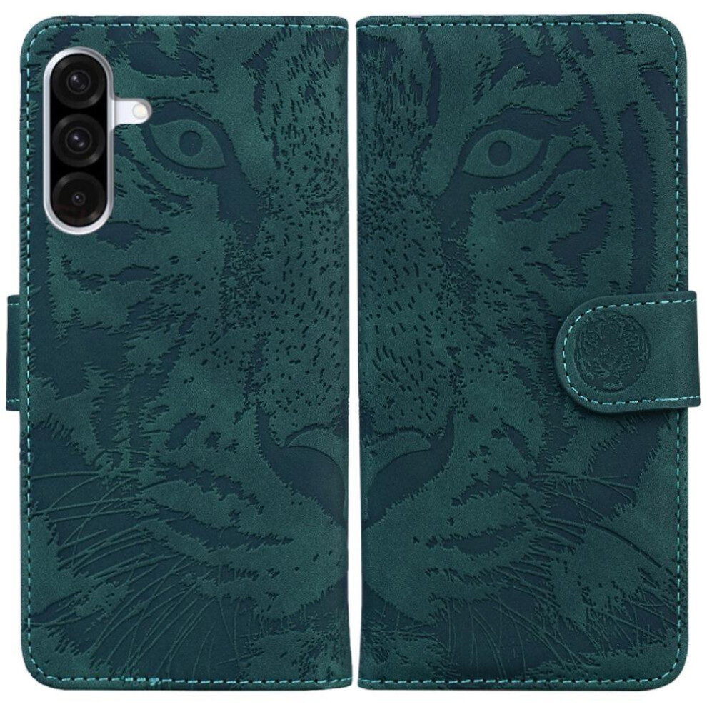 Gangxun (Green) Flip Case For Samsung Galaxy A26 5G Embossed Cute Tiger Leather Wallet Kickstand Protective Green
