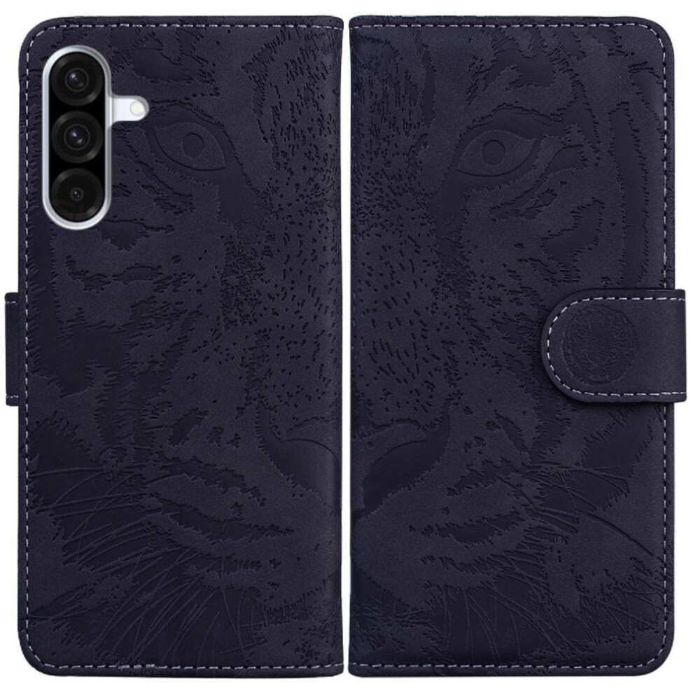 (Black) Flip Case For Samsung Galaxy A26 5G Embossed Cute Tiger Leather Wallet Kickstand Protective Black 764490325042