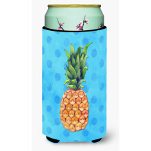 Caroline's Treasures Pineapple Blue Polkadot Beverage Insulator Hugger Tall Multicolor