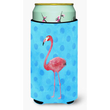 Caroline's Treasures Flamingo Blue Polkadot Beverage Insulator Hugger Tall Multicolor