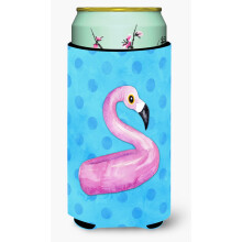 Caroline's Treasures Flamingo Floaty Blue Polkadot Beverage Insulator Hugger Tall Multicolor