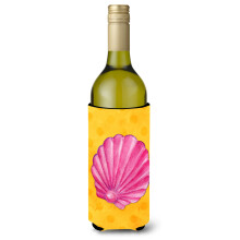 """"Caroline's Treasures Pink Sea Shell Yellow Polkadot Beverage Insulator Hugger 750 ml Multicolor""""
