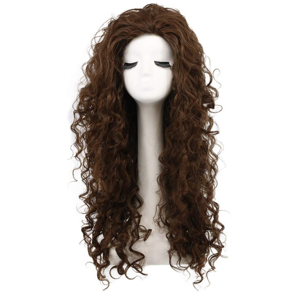 Karlery Unisex Brown Women's Fluffy Curly Dark Wig Halloween Cosplay Wig Anime Costume Party Wig