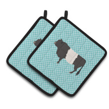 Caroline's Treasures Belted Galloway Cow Blue Check Decorated Pot Holder 7.5 x 7.5
