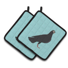 Caroline's Treasures Budapest Highflyer Pigeon Blue Check Decorated Pot Holder 7.5 x 7.5