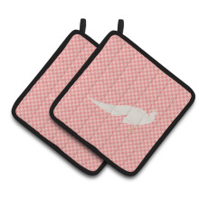 "Caroline's Treasures Porta-Pote Decorada com Pavão Branco e Xadrez Rosa, 7.5"" x 7.5"""