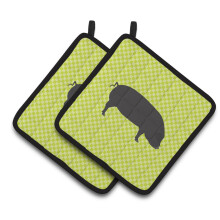 Caroline's Treasures Devon Large Black Pig Green Decorated Pot Holder  7.5 x 7.5