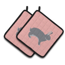Caroline's Treasures Giant Chinchilla Rabbit Pink Check Decorated Pot Holder 7.5 x 7.5