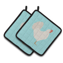 Caroline's Treasures Leghorn Chicken Blue Check Decorated Pot Holder  7.5 x 7.5