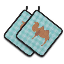 "Caroline's Treasures Bactrian Camel Blue Check Porta-Panela, 7.5"" x 7.5"""