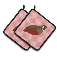 Caroline's Treasures Chinese Painted or King Quail Pink Check Decorated Pot Holder 7.5 x 7.5