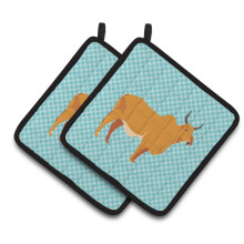 "Caroline's Treasures Zebu Indicine Cow Blue Check Porta-Pot, 7.5"" x 7.5"""