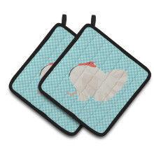 "Caroline's Treasures Turkey Branco com Xadrez Azul, Porta-Panelas 7.5"" x 7.5"""