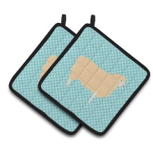 Caroline's Treasures English Leicester Longwool Sheep Blue Check Decorated Pot Holder 7.5 x 7.5
