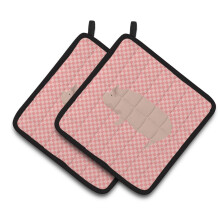 Caroline's Treasures Welsh Pig Pink Check Decorated Pot Holder 7.5 x 7.5