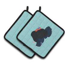 Caroline's Treasures Norfolk Black Turkey Blue Check Decorated Pot Holder 7.5 x 7.5