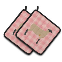Caroline's Treasures Hampshire Down Sheep Pink Check Decorated Pot Holder 7.5 x 7.5