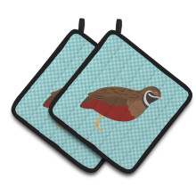 Caroline's Treasures Chinese Painted or King Quail Blue Check Decorated Pot Holder 7.5 x 7.5