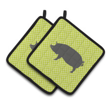 Caroline's Treasures Berkshire Pig Green Decorated Pot Holder 7.5 x 7.5