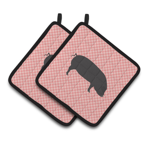 Apoio de Panelas Grande Preto com Porco Rosa, 7.5"" x 7.5""
